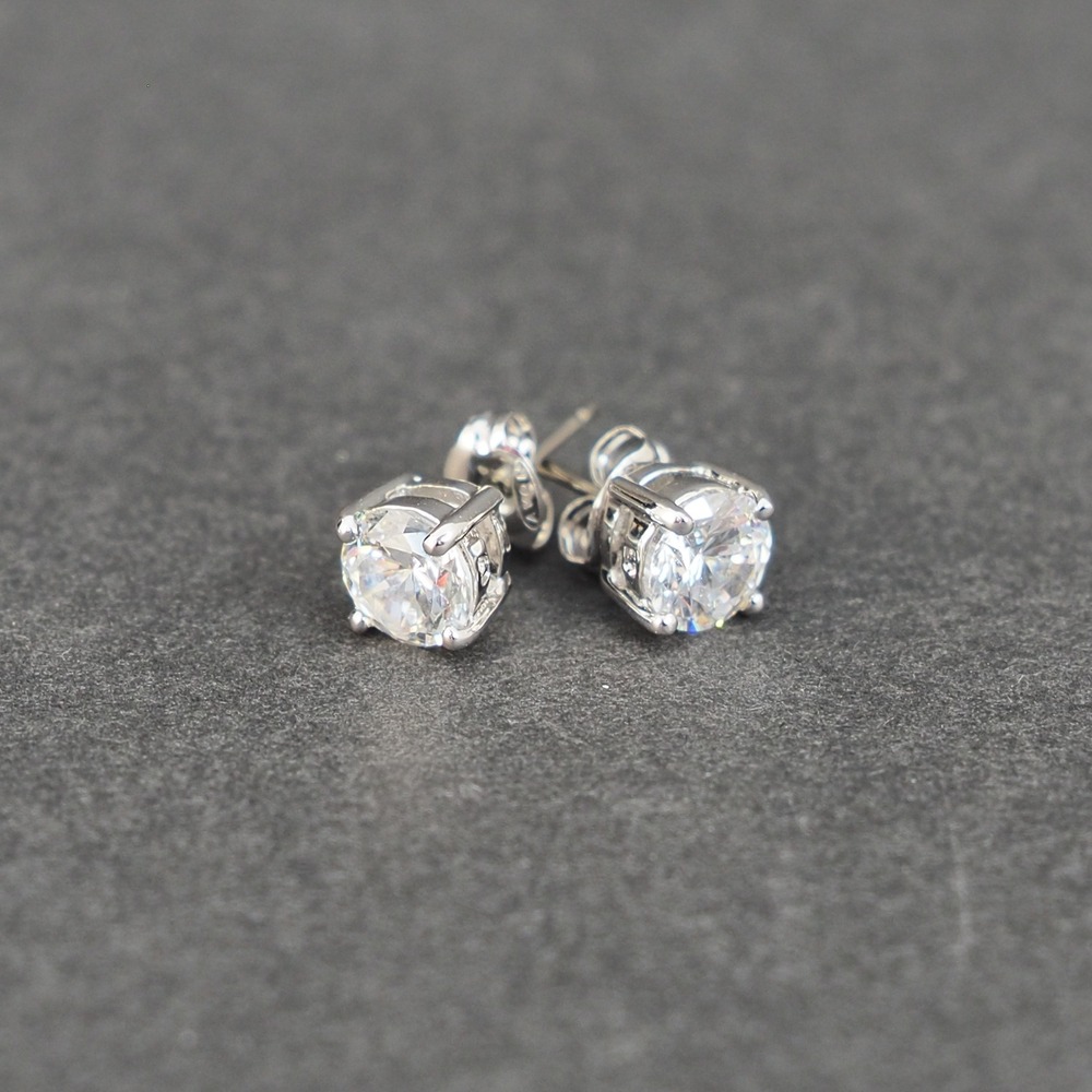 Avon Earrings Pierced Stud CZ Cubic Zirconia Silver Tone 4 Prong Basket Vintage - Picture 1 of 6